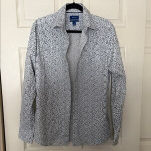 Apt. 9 White Button-Down Shirt with Blue Micro Floral Print